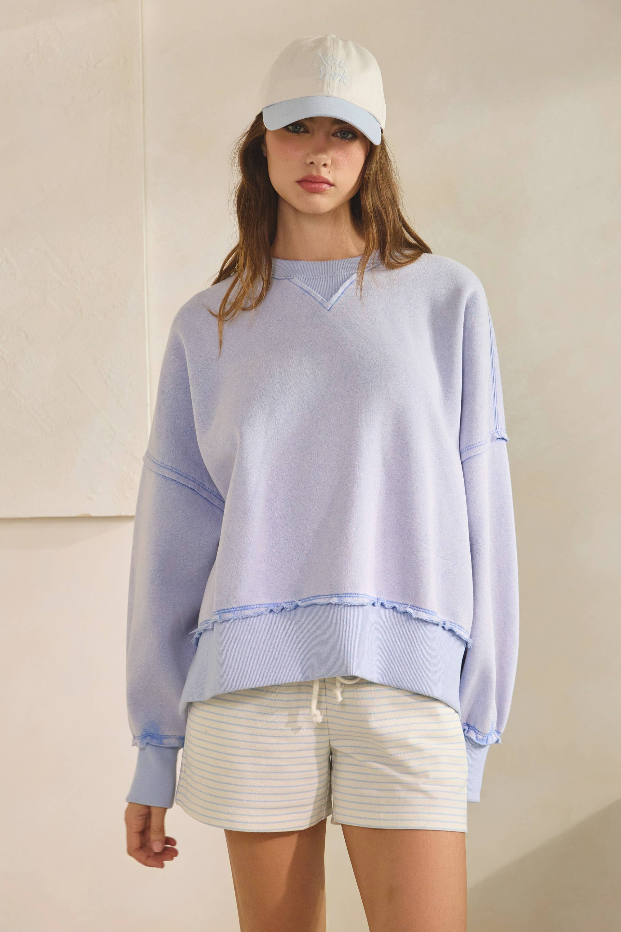 Hug Distressed Washed Sweatshirt Pullover