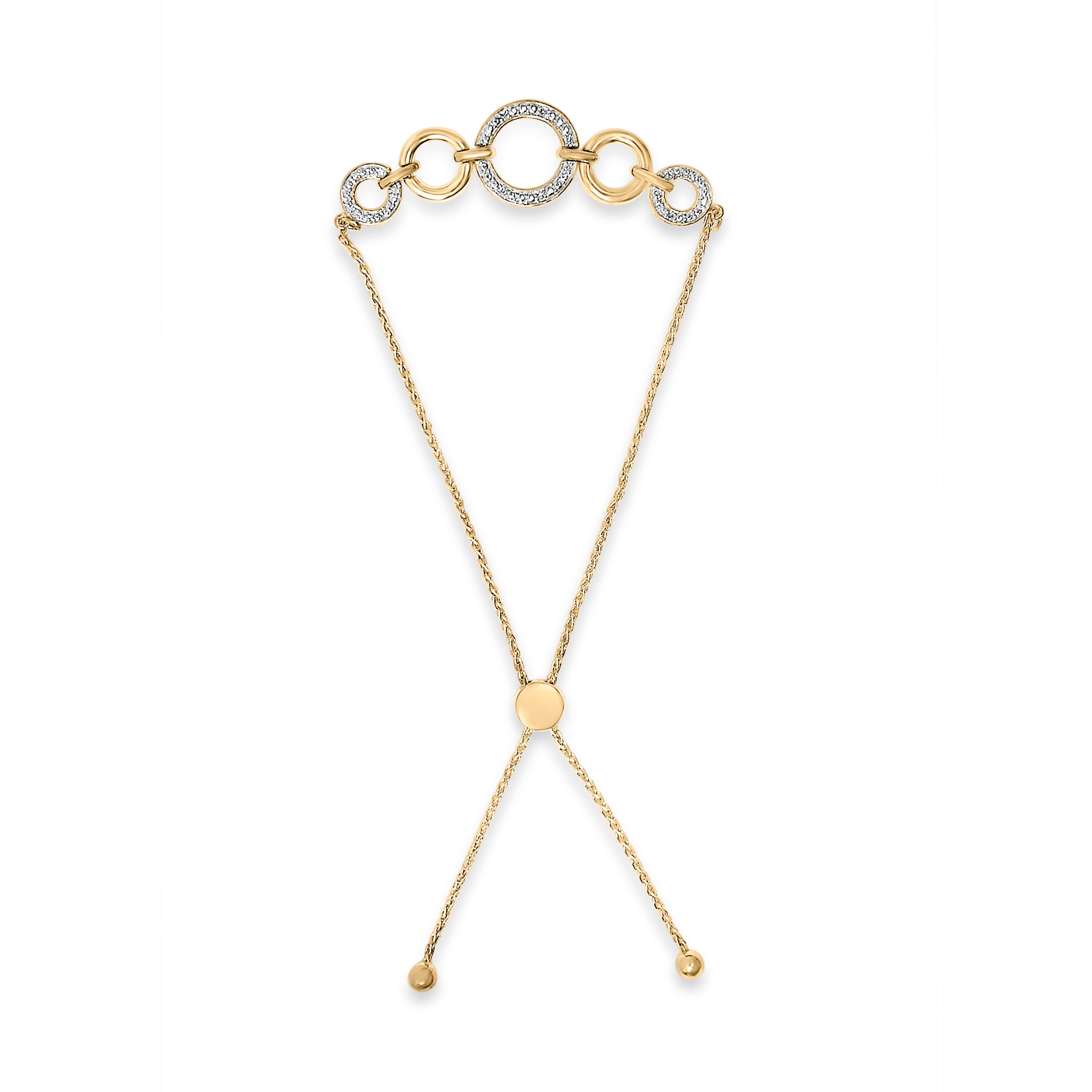 14K Yellow Gold Plated .925 Sterling Silver 1/10 Cttw Diamond Infinity Loop Adjustable Bolo Tennis Bracelet