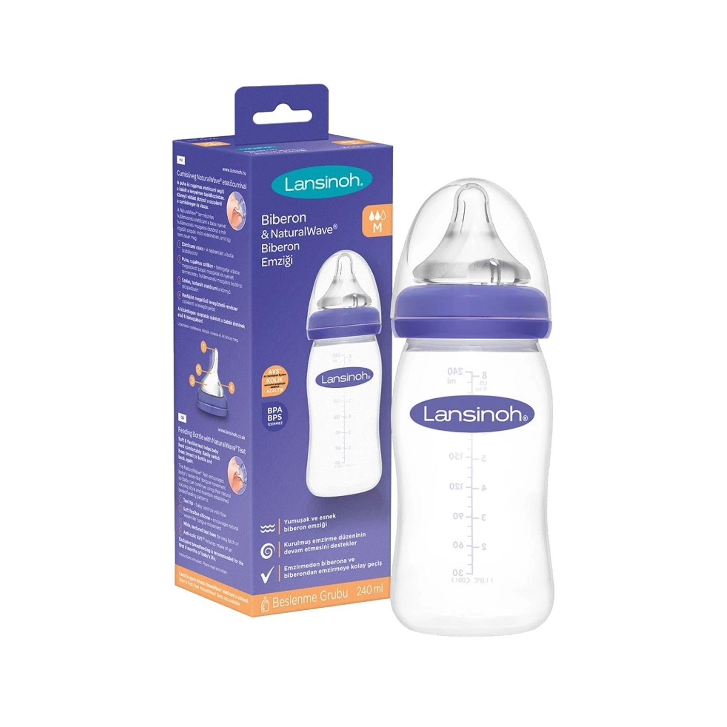 Lansinoh 240 ml Baby Bottle with NaturalWave Nipple - Comfortable Feeding Solution for Infants