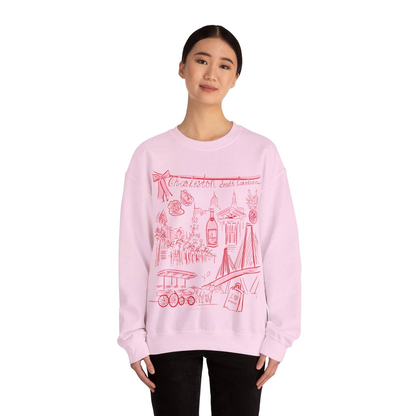 Rebecca Illustrated - CHARLESTON - Crewneck: Light Pink / XL