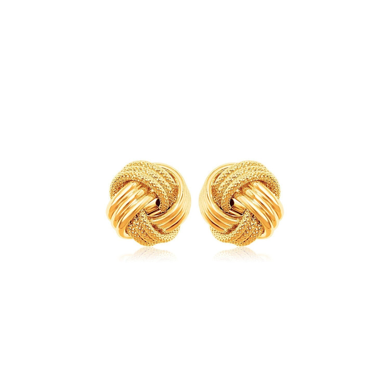 10k Yellow Gold Love Knot with Ridge Texture Earrings