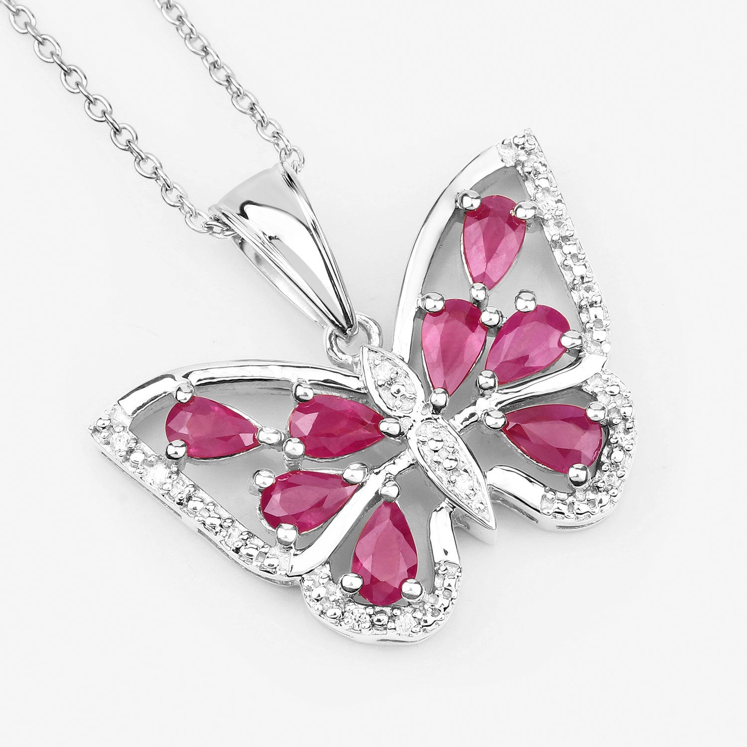 2.07 Carat Genuine Ruby and White Zircon .925 Sterling Silver Pendant