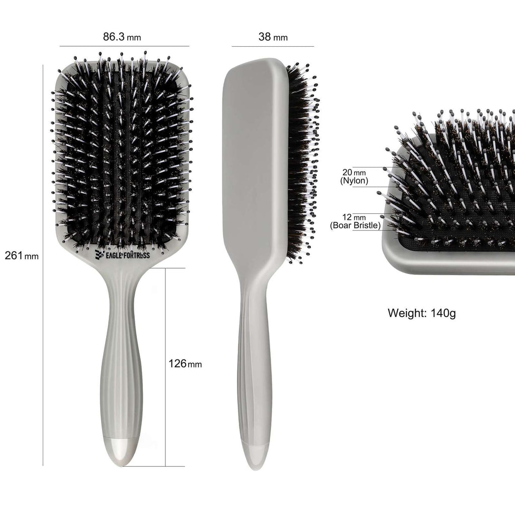 Eagle Fortress Boar Bristle Paddle Brush - Grey