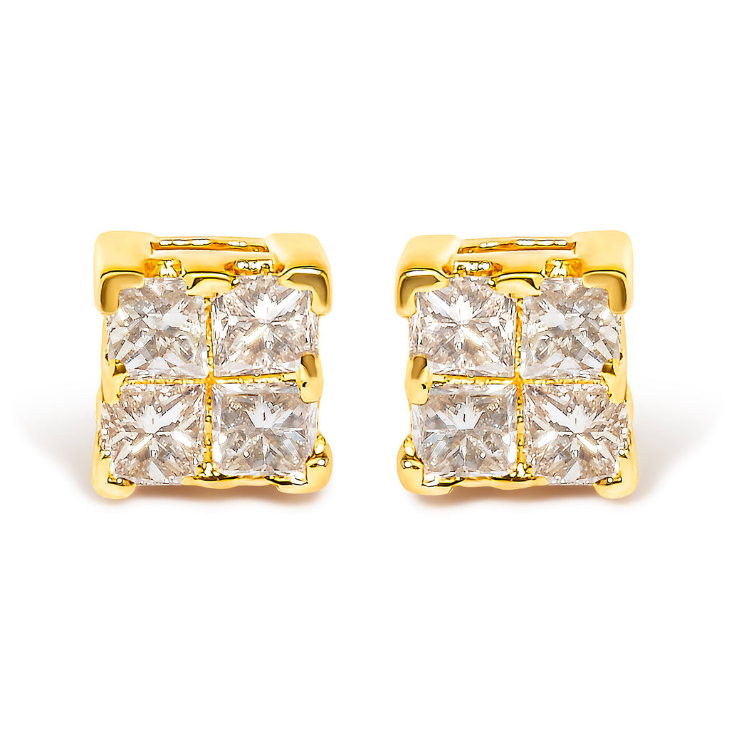 14K Yellow Gold 1/4 Cttw Invisible Set Princess-Cut Diamond Square Stud Earring (J-K Color, I1-I2 Clarity)
