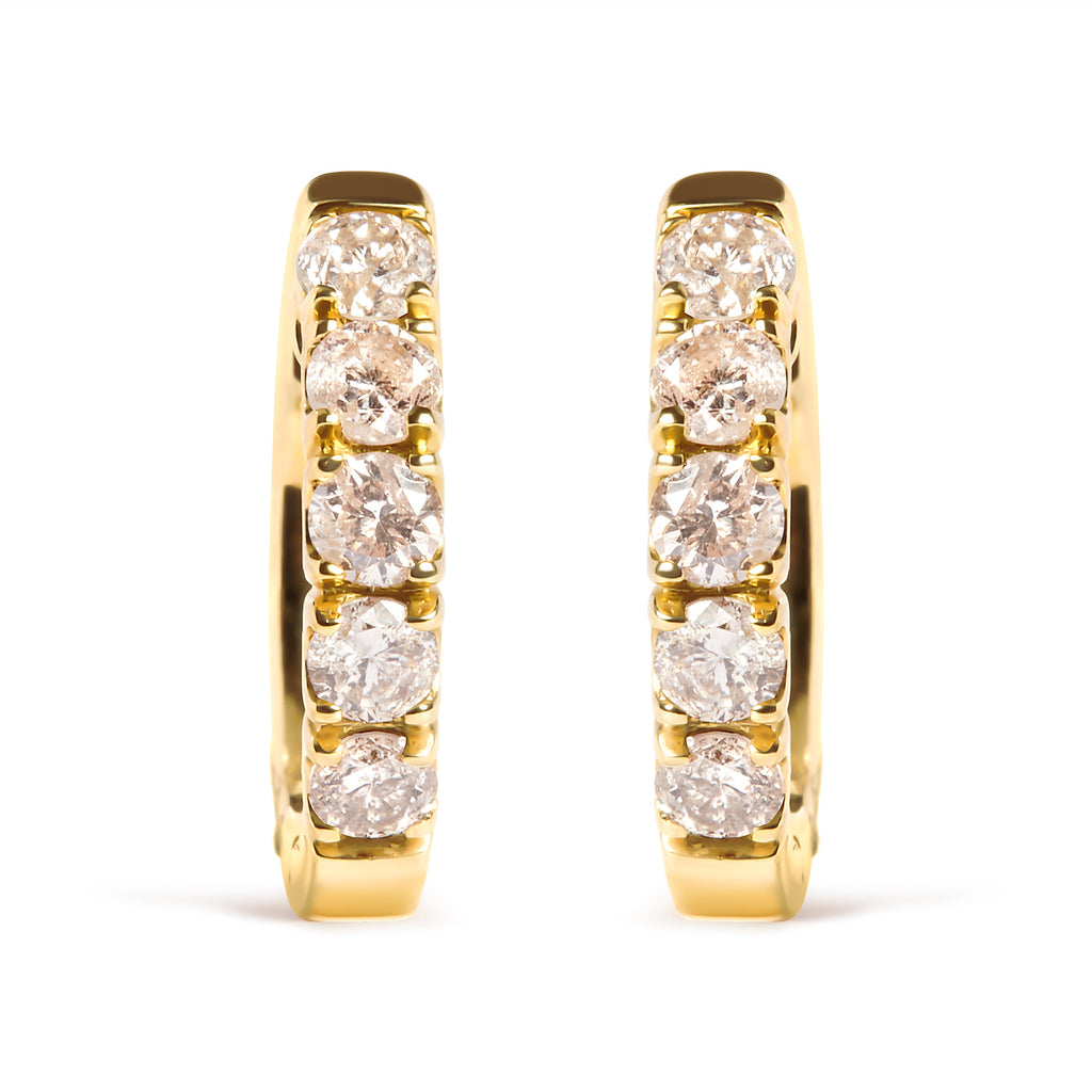 10K Yellow Gold 1/2 Cttw Round-Cut Diamond Hoop Earrings