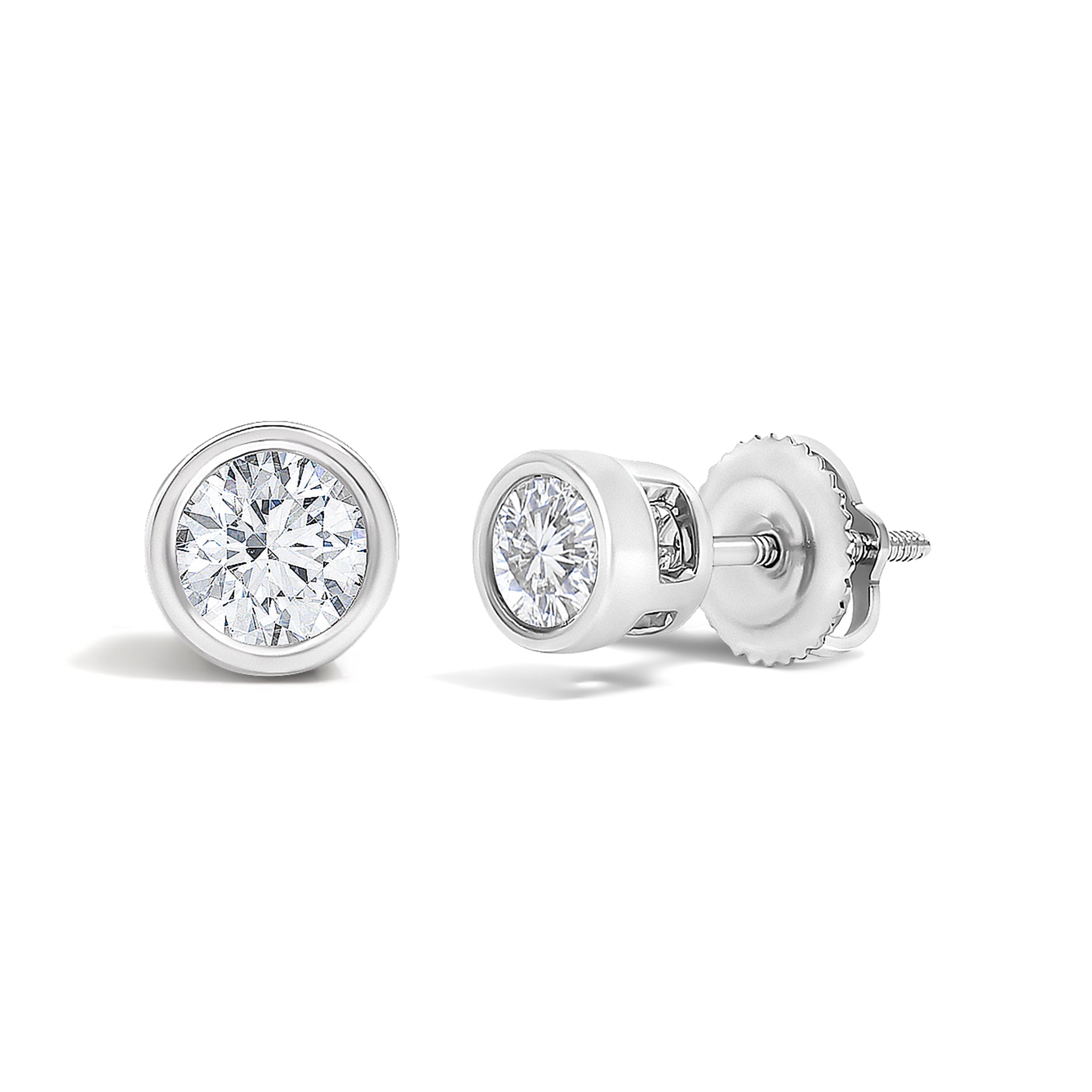 14K White Gold 1/2 Cttw Lab Grown Diamond Bezel Solitaire Stud Earrings