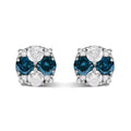 .925 Sterling Silver 2.0 Cttw Blue Diamond Composite Cluster Stud Earring