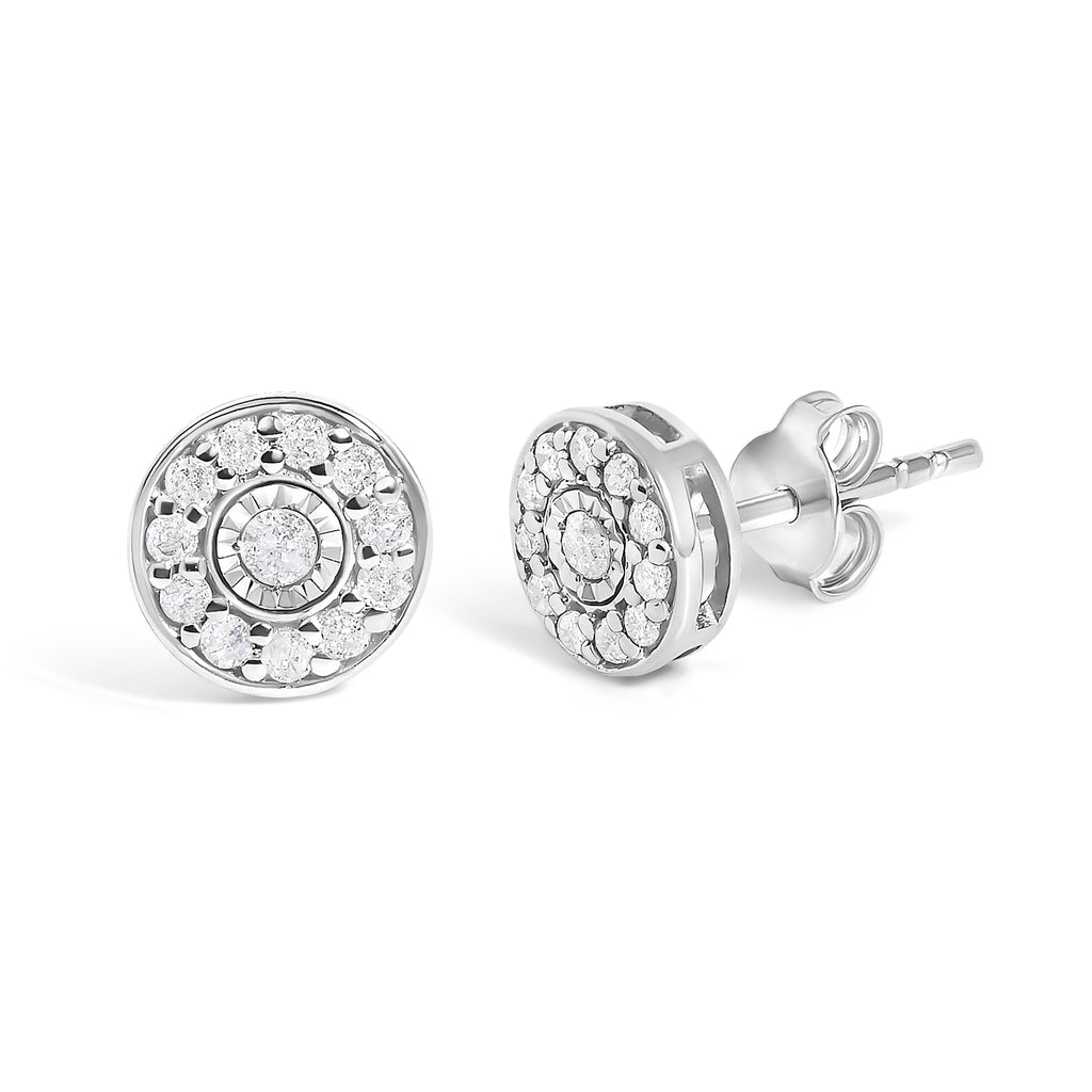 .925 Sterling Silver 1/4 Cttw Diamond Miracle Set Solitaire with Halo Stud Earrings