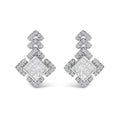 10K White Gold 3/5 Cttw Princess Diamond Geometric Drop Earrings