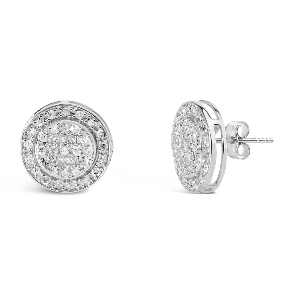 .925 Sterling Silver 3/4 Cttw Diamond Composite and Halo Stud Earrings (H-I Color, SI1-SI2 Clarity)
