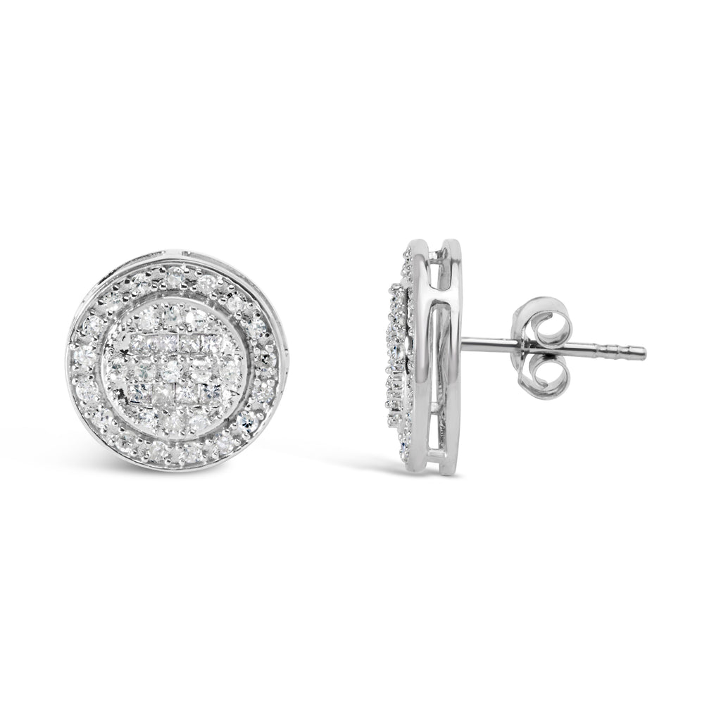 .925 Sterling Silver 3/4 Cttw Diamond Composite and Halo Stud Earrings (H-I Color, SI1-SI2 Clarity)