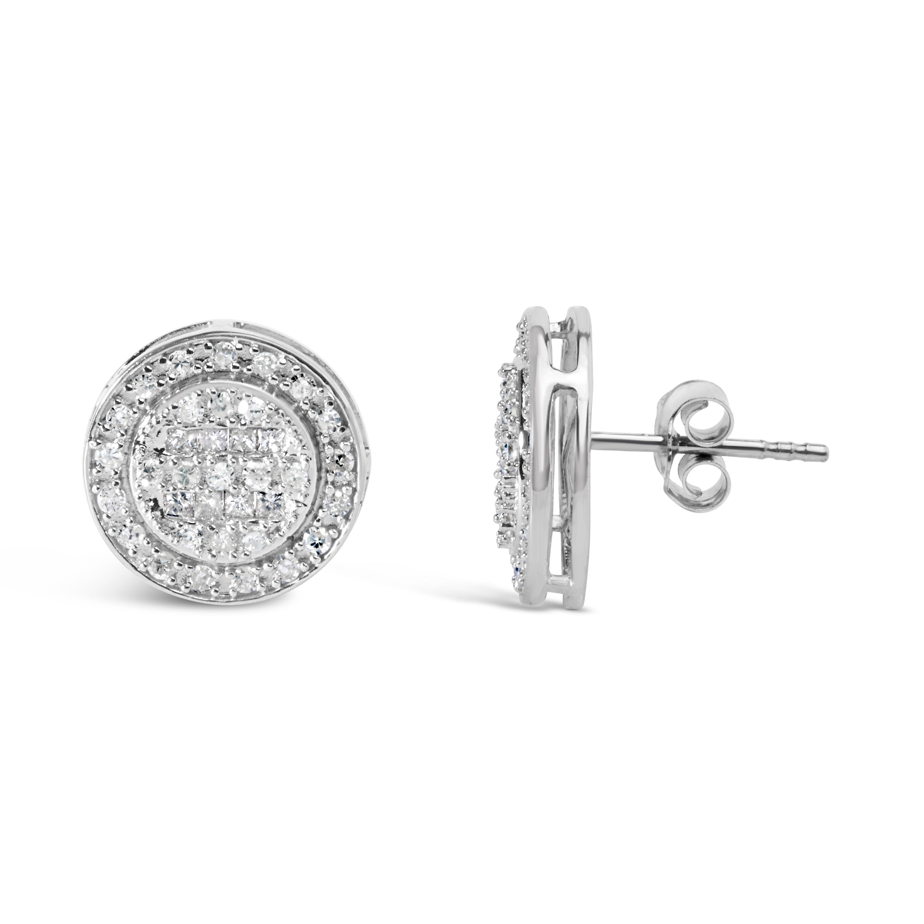 .925 Sterling Silver 3/4 Cttw Diamond Composite and Halo Stud Earrings (H-I Color, SI1-SI2 Clarity)