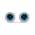 .925 Sterling Silver 1.00 Cttw Blue Diamond Halo Stud Earring