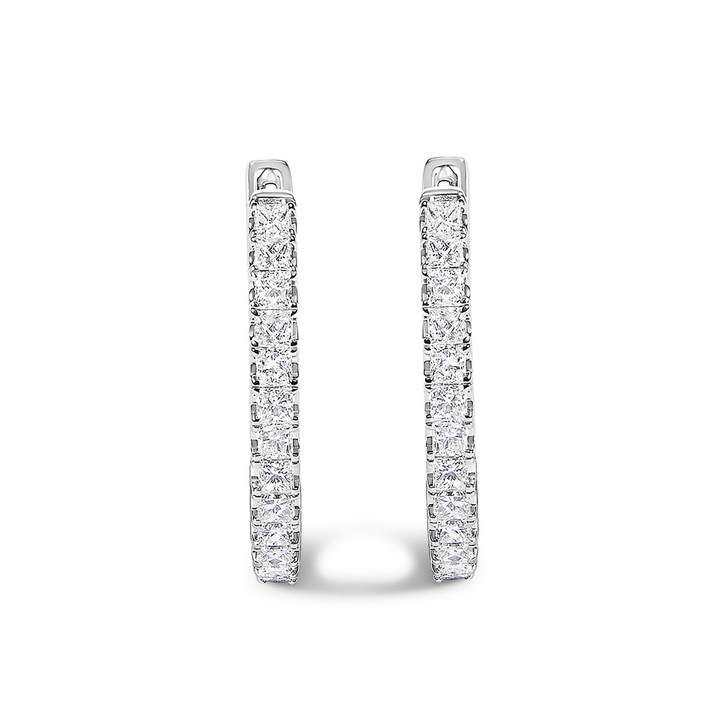 14K White Gold 2.00 Cttw Princess Diamond Inside Out Elongated Hoop Earrings