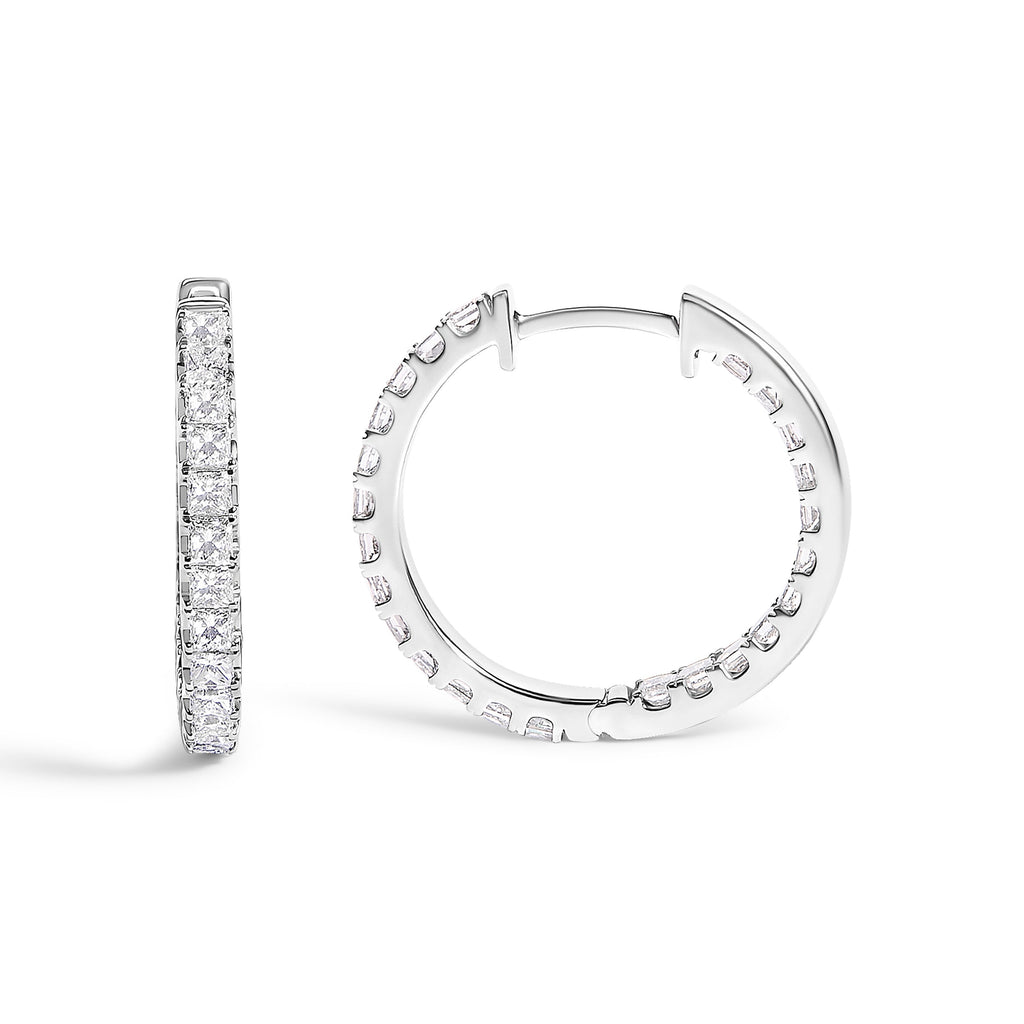 14K White Gold 2.00 Cttw Princess Diamond Inside Out Hoop Earrings