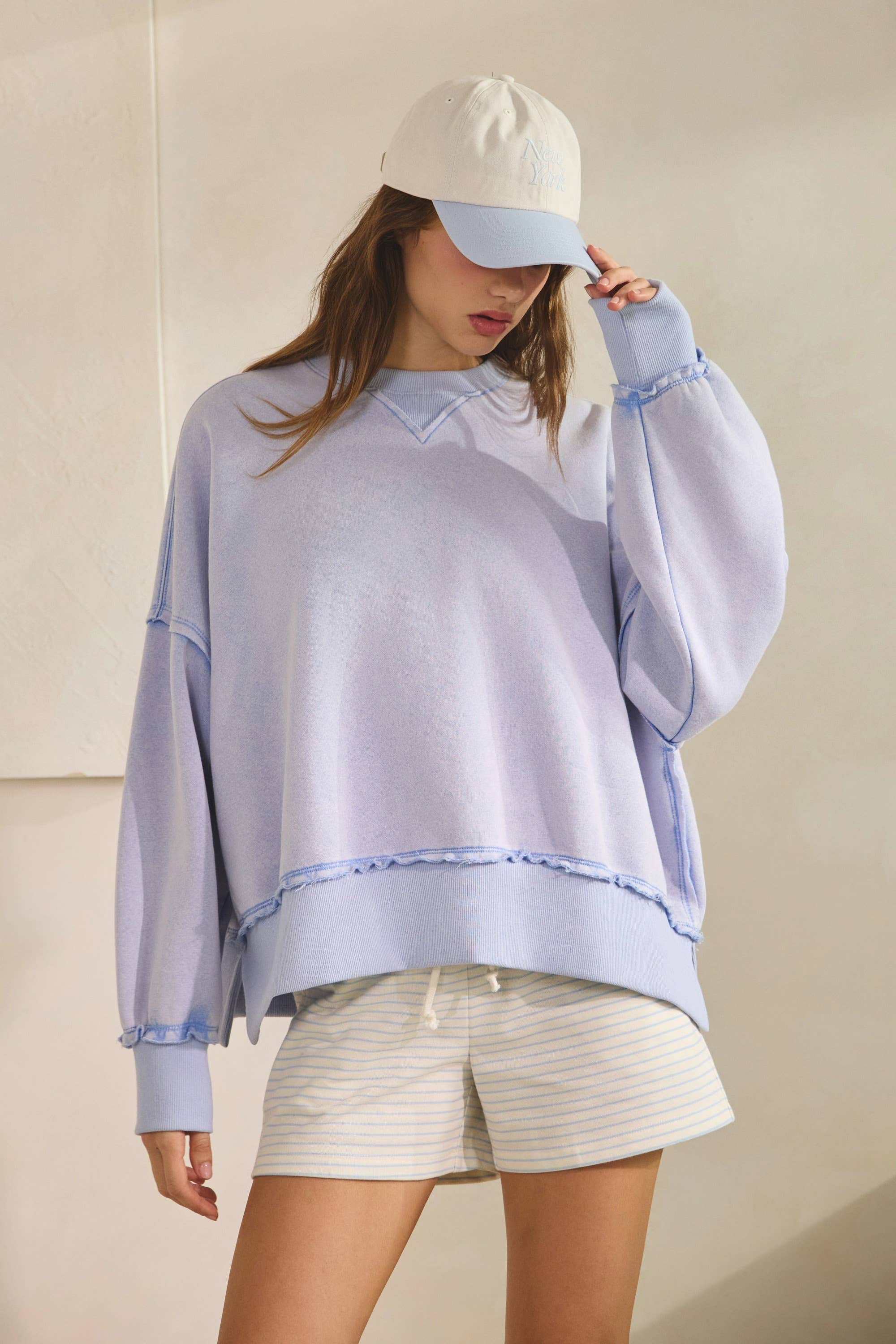 Hug Distressed Washed Sweatshirt Pullover