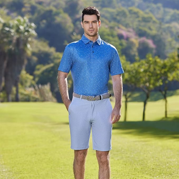 Men's Golf Polo Shirts Short Sleeve Striped Performance Moisture Wicking Dry Fit Golf Shirts for Men