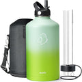 BUZIO 128oz Gallon Water Bottle, Insulated Water Jug with Straw Lid and Carrying Sleeve (Cold for 48 Hrs) Stainless Steel Hydro Metal Canteen Water Flask, Gradient Green