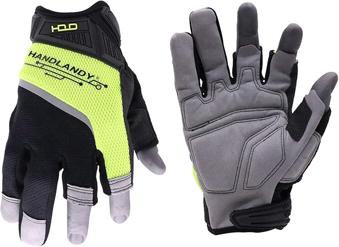 HANDLANDY Framer Work Gloves Open-Finger Carpenters Gloves, Fingerless Gaming Gloves for Tactical Shooting, Airsoft, Hunting, Police Work and Hiking M