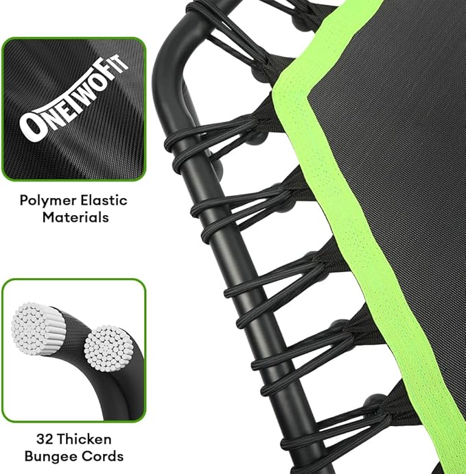 ONETWOFIT 42"/45" Rebounder Trampoline for Adults, Silent Mini Trampoline Indoor Exercise Fitness Trampoline Bungee Rebounder Workout Max Load 330lbs