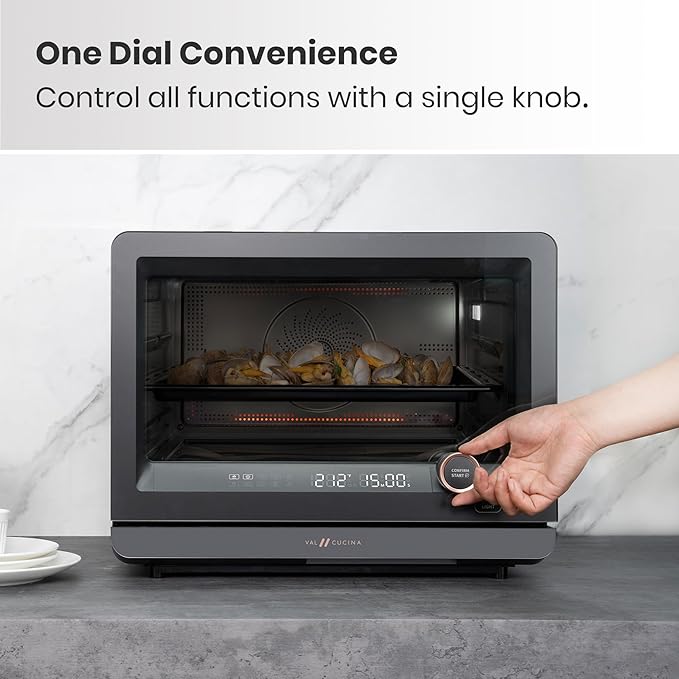 7-in-1 Steam Convection Oven Countertop with Air Fry, Bake, Sous Vide, Ferment, Built-in Recipes | Anti-Scalding, Self Clean, Food-grade Stainless Steel Cavity & Accessories | 1500W (Black)