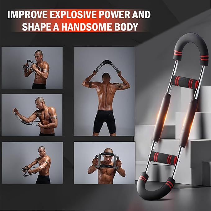 Latest-Gen Twister Arm Trainer, 40-100lb Adjustable Power Spring Workout Bar, Forearm Triceps Chest Exerciser Strengthener, Detachable Portable Home Fitness Equipment for Enhancing Upper Body Muscle