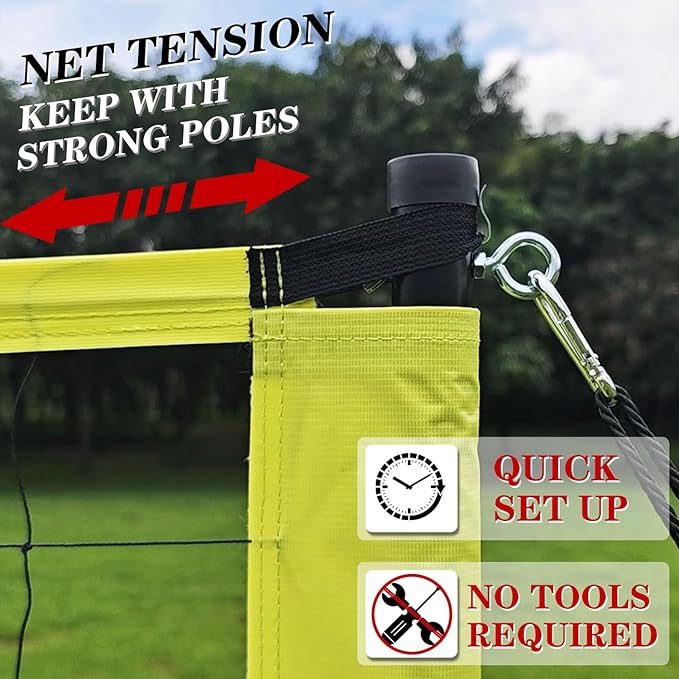 Outdoor Portable Volleyball Net System - Adjustable Height Poles with Soft Volleyball Ball, Pump, Hammer, Boundary Line, and Carry Bag for Backyard, Beach, Lawn