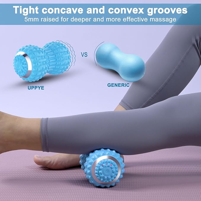 Uppye Vibrating Massage Ball for Pain Relif, Mobility Ball for Physical Therapy and Workout Recovery, Deep Tissue Myofascial Release Tools - Back, Shoulder & Foot Muscle Massager (Blue)