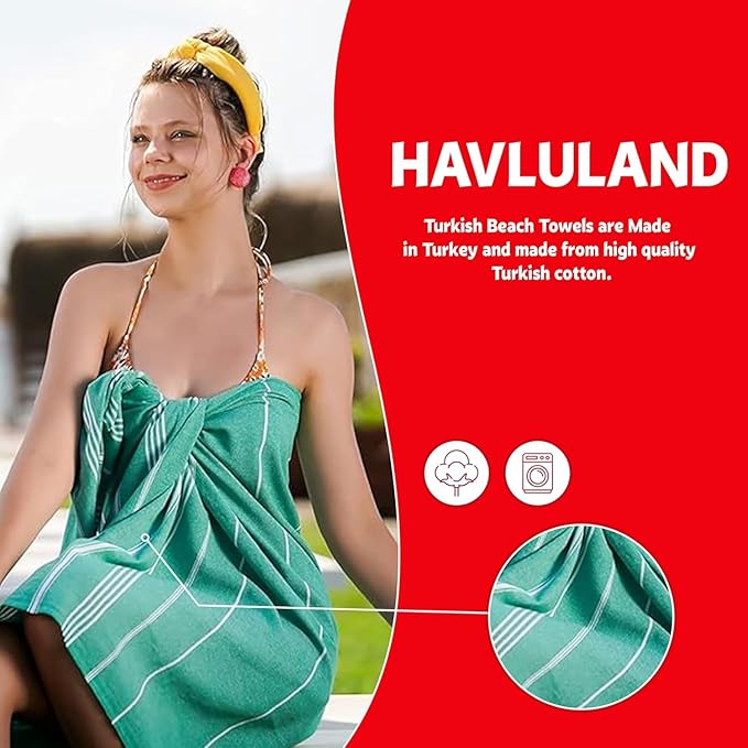HAVLULAND Turkish Beach Towels Oversized -100% Turkish Cotton Super Soft Lightweight - Absorbent and Quick Drying Bath Towel - Sand Free Beach Towel - Turkish Towels for Adults (Red, 12 Pack)