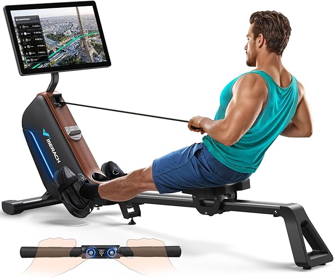 MERACH Rowing Machines for Home, Powerful Electromagnetic Row Machine with 51.2" Extended Rail, 16-Level Handle Resistance Adjustment Rower, 350 LBS Load Capacity, Ergonomic Comfort Seat, Easy Storage