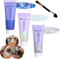 Body Glitter Face Glitter Gel: Singer Concerts Disco Festival Rave Accessories Face Glitter Makeup 150ml Chunky Sequins Mermaid Face Body Hair Glitter Gel (White&Silver&Blue)