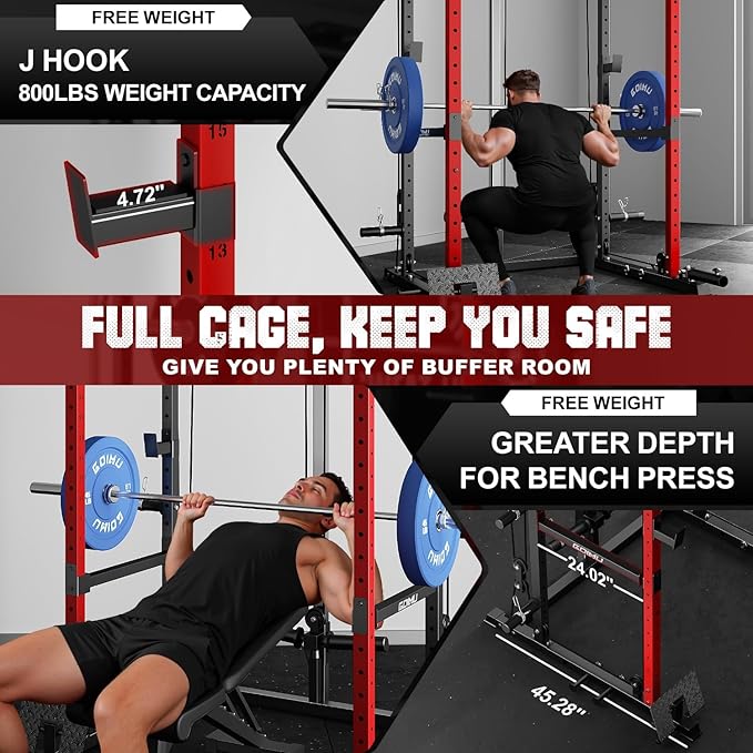 R1-V4 Power Cage Rack, 2000LB Squat Rack with Cable Crossover System, Multi-Function Weight Cage, Home Gym Workout Machine with More Training Attachments