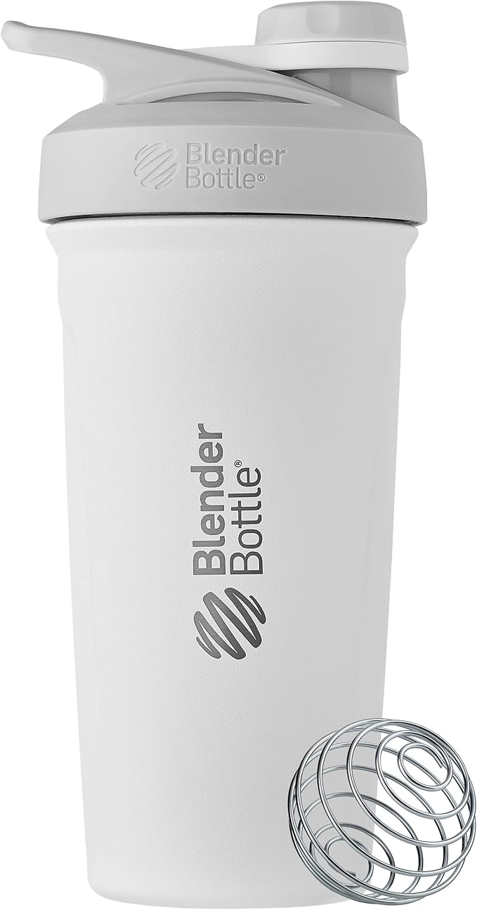 BlenderBottle Sport Twist Insulated Stainless Steel Shaker Bottle with Wire Whisk, 24-Ounce, White – Protein Shakes & Hydration for Athletes & Fitness Enthusiasts, Easy Mixing, Keeps Drinks Cold, Twist Cap