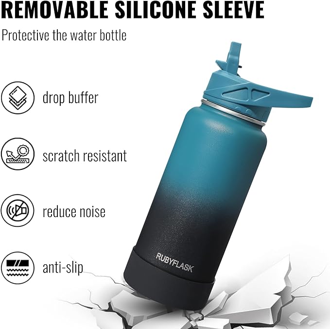40oz Insulated Water Bottle with Straw, Stainless Steel Metal Vacuum Water Flask, Large Thermal Water bottle with Leakproof 3 Lids for Travel, Camping, Gym Sports Indigo Black