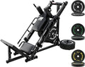 RitFit Adjustable Leg Press and Hack Squat Machine with Weight Plate Set, Professional Home Gym Equipment with Linear Bearings, Specialized for Complete Lower Body Workouts and Weight Storage Posts