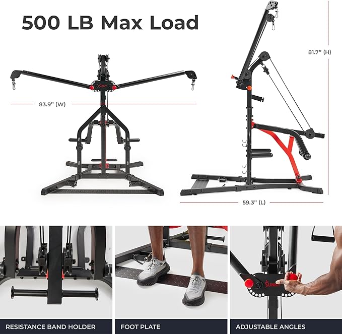 Sunny Health & Fitness Multifunctional Strength Training Home Gym – Complete Workout Equipment with Training Attachments, Optional Squat Stand, Power Rack Cage, Adjustable Incline Bench