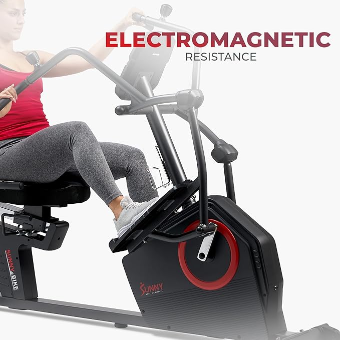Sunny Health & Fitness Elite Recumbent Cross Trainer & Elliptical Machine with Arm Exercisers for Home Arm/Leg Training, Easy Adjust Seat & Mesh Backrest, Free SunnyFit App Bluetooth Connectivity