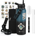 40 oz Insulated Water Bottle with Straw (Cold for 48 Hrs), Stainless Steel Triple Wall Vacuum Sports Water Jug, Leakproof Hydro Cup Flask with Paracord Handle & Straw Spout Lids & DIY Stickers