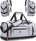 Gym Bag for Men and Women with Shoe & Laptop Compartment, 3-in-1 Sports Travel Duffel Bag Anti-Theft Weekender Carry-On Backpack for Airplane & Workout, Overnight Travel Bag,35L (Light Grey, Medium)