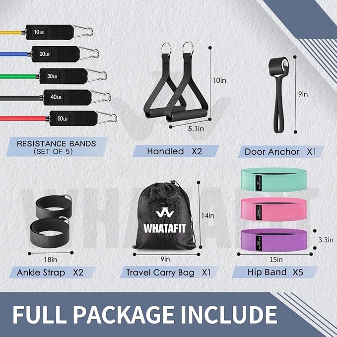 WHATAFIT Resistance Bands, Exercise Bands，Resistance Bands for Working Out, Work Out Bands with Handles for Men and Women Fitness, Strength Training Home Gym Equipment