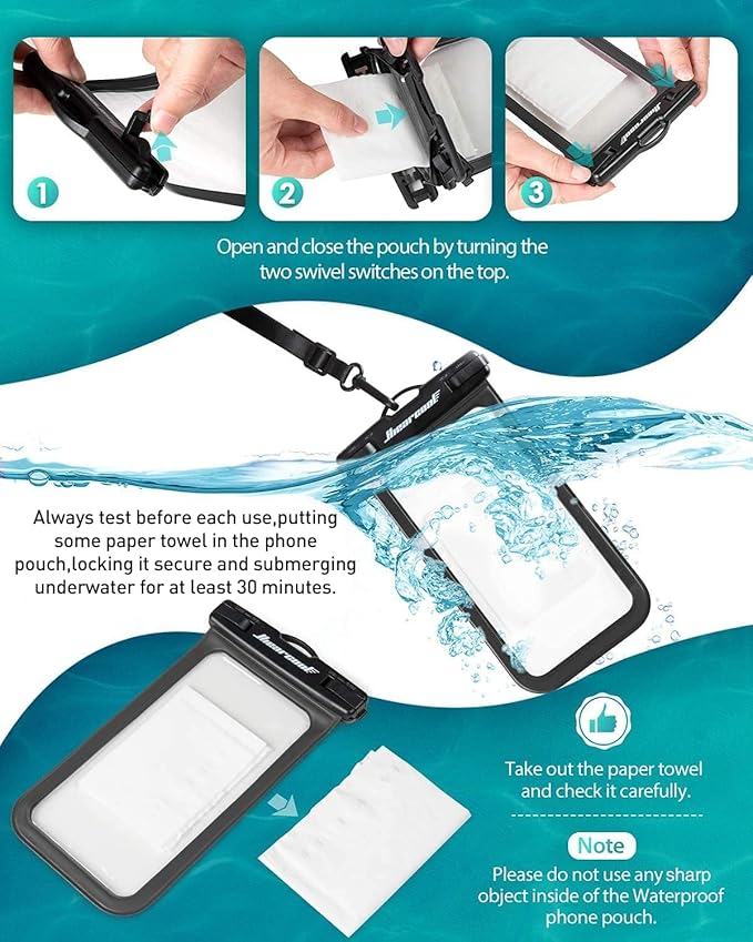 Hiearcool Waterproof Phone Pouch,Underwater Phone Cases Compatible for iPhone 17 16 15 14 13 Pro Max,Waterproof Dry Bag for Cruise Travel Essentials Phone Water Protector Pouch-Black&Bright Red-2Pack