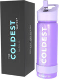 Coldest Insulated Water Bottle with Straw Lid - Stainless Steel Metal Insulated Bottle for Men & Women (Saturn's Moon Purple Glitter, 18 oz)