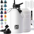Insulated Water Bottle | Thickened Stainless Steel Vacuum Metal | Portable Sports Half Gallon Large Water Jug for Gym and Hiking with Straw, Carrier Bag, Handle Strap | BPA-Free 64 oz