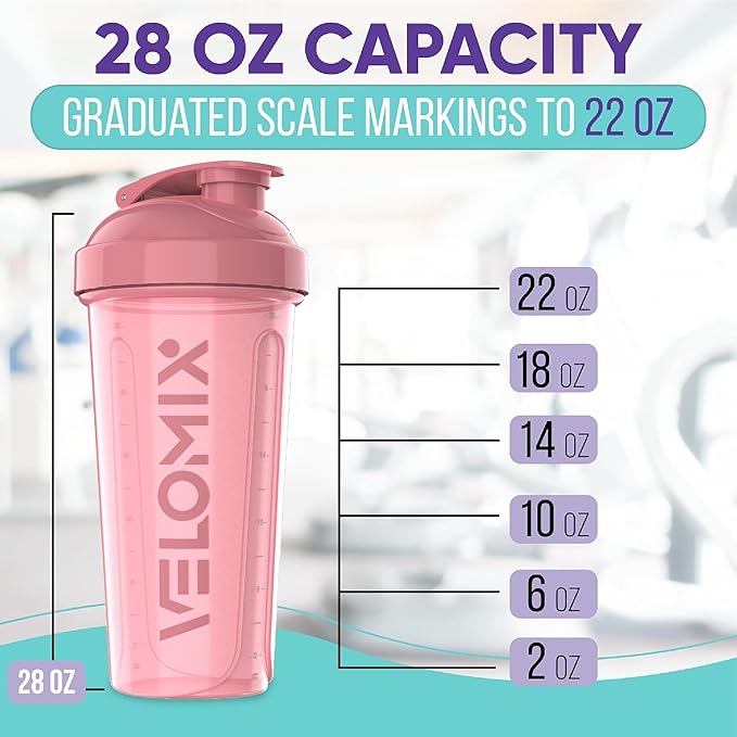 '-2 Pack- 28 oz Protein Shaker Bottles for Protein Mixes - 2x Wire Whisk | Leak Proof Shaker Cups for Protein Shakes | Protein Shaker Bottle Pack | Shakers for Protein Shakes-Pink&Black
