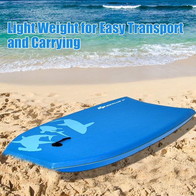 Goplus 41''/37''/33'' Lightweight Body Board for Beach, Surf Board with EPS Core, XPE Deck, HDPE Slick Bottom, Wrist Leash, Bodyboard for Kids Adults Surfing