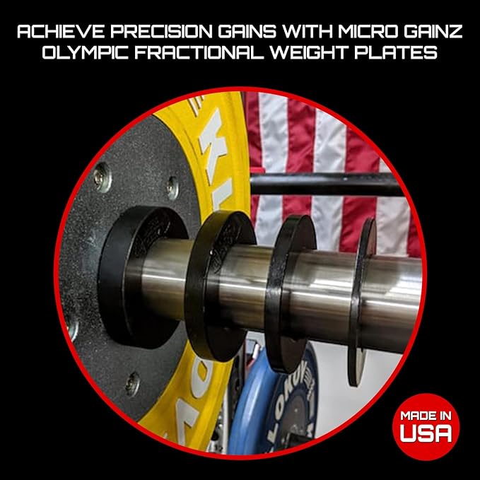Micro Gainz Olympic Fractional Weight Plates Set, 10 Piece Olympic Weight Plates Set with Bag, Designed for Olympic Barbells for Strength Training and Micro Loading, Made in USA