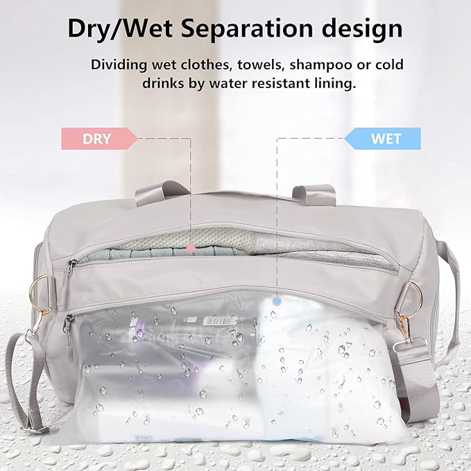 MABROUC Duffle Bag For Women, Sports Duffel Bag for Gym with Wet Pocket & Shoe Compartment, Overnight Weekender Travel Bag