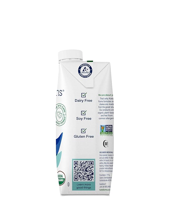 KATE FARMS Organic 1.4 High Calorie Nutrition Shake, Plain, 20g Protein, 27 Vitamins and Minerals, Meal Replacement, Protein Shake. 11 oz (12 Pack)