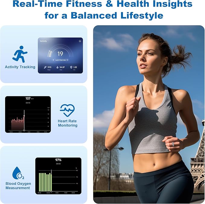 Smart Ring for Women Men - Titanium Health Fitness Tracker Ring with Heart Rate, Step Counting, Calories, Sleep & Stress Monitor for iPhone and Android, No Subscription Fee (Sliver, 8)