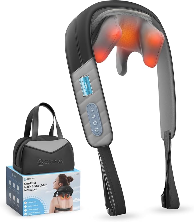 COMFIER 4D Neck Massager for Pain Relief Deep Tissue,Hands-Free Massager for Neck and Shoulder Pain, Wireless Back Massager with Storage Bag, Gift for Mom Dad Women Men
